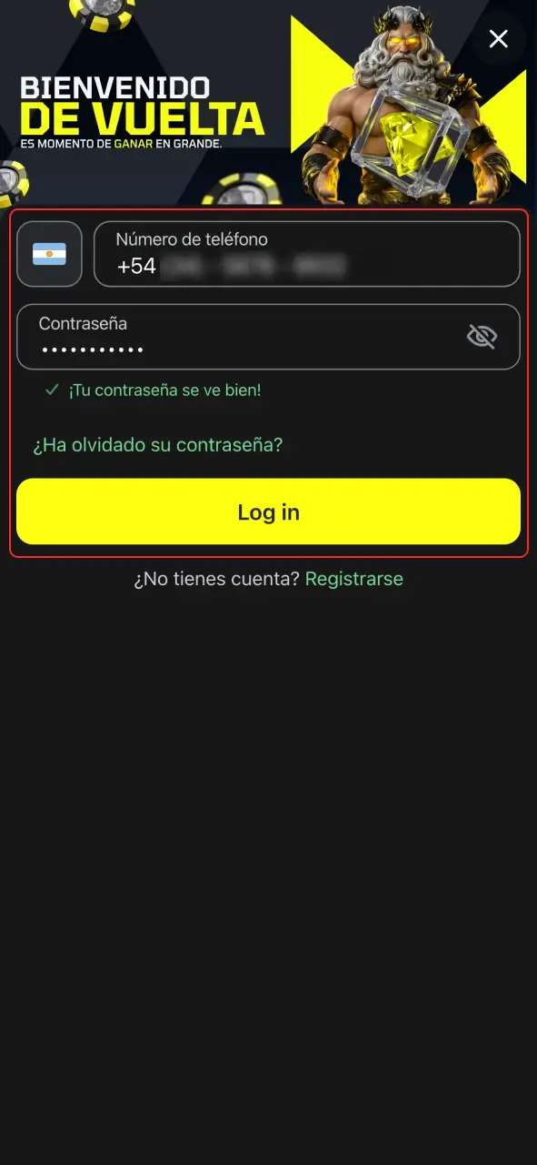 Inicia sesión en Fortunazo y accede a tus juegos favoritos.