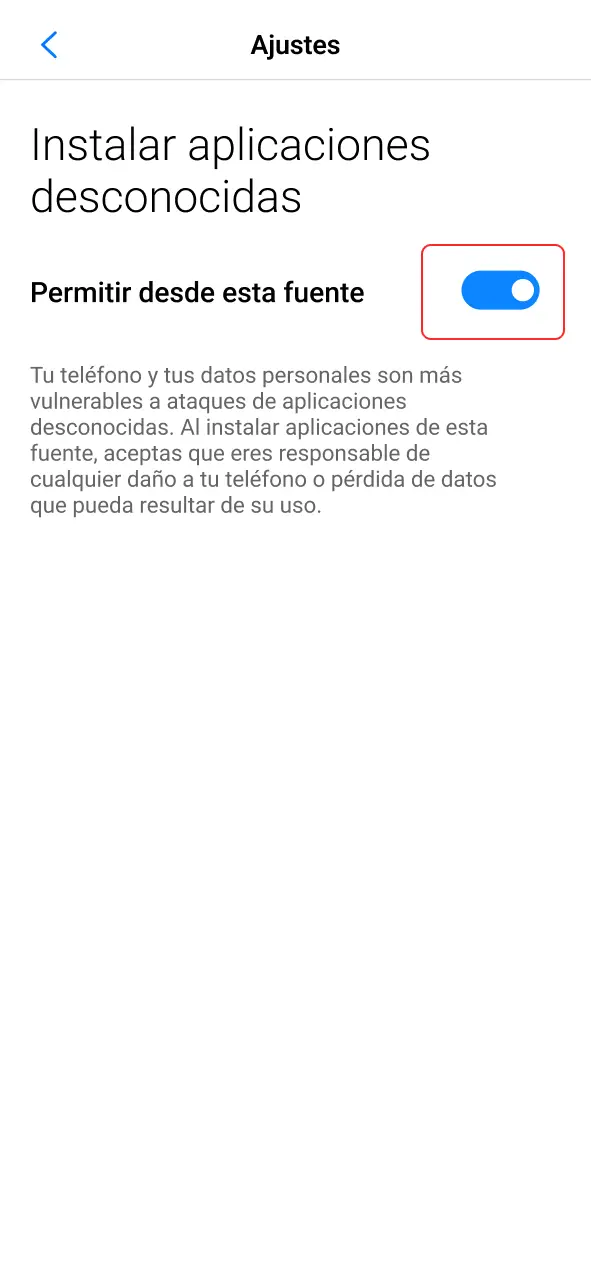Habilita orígenes desconocidos y descarga la app de Fortunazo.