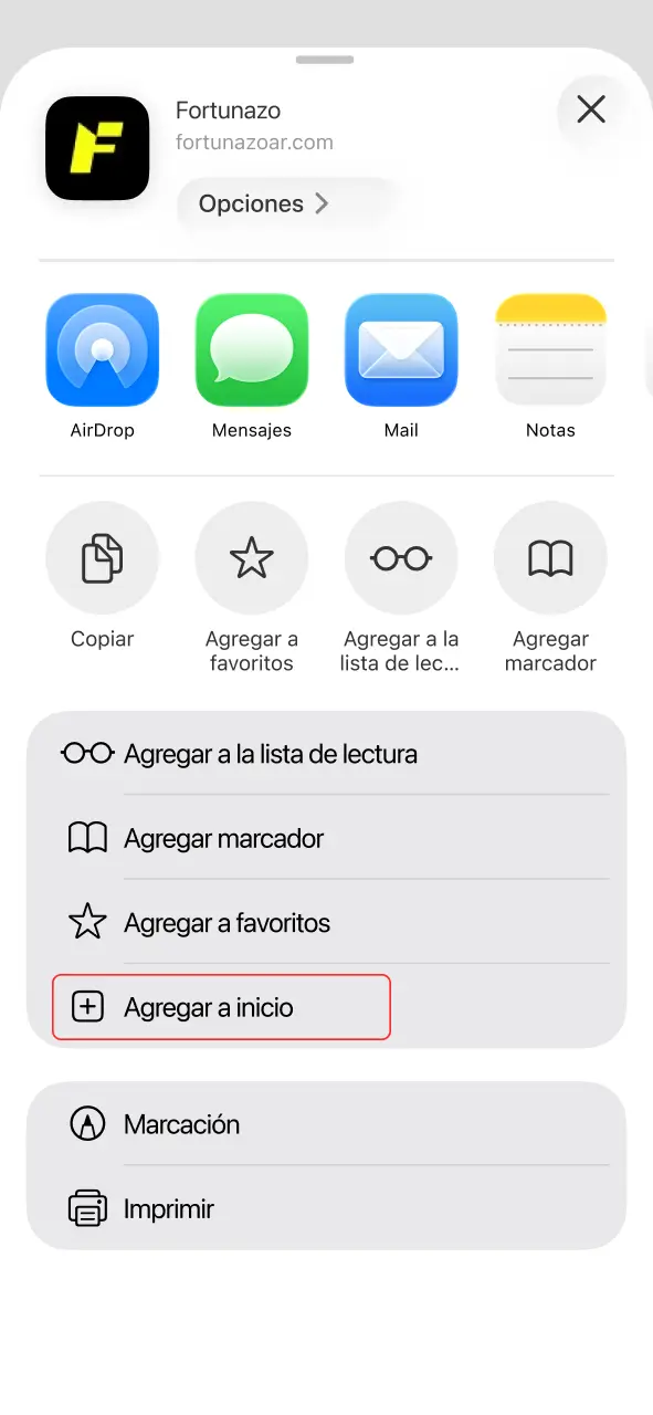 Agrega el ícono a tu pantalla e instala Fortunazo en tu iPhone.