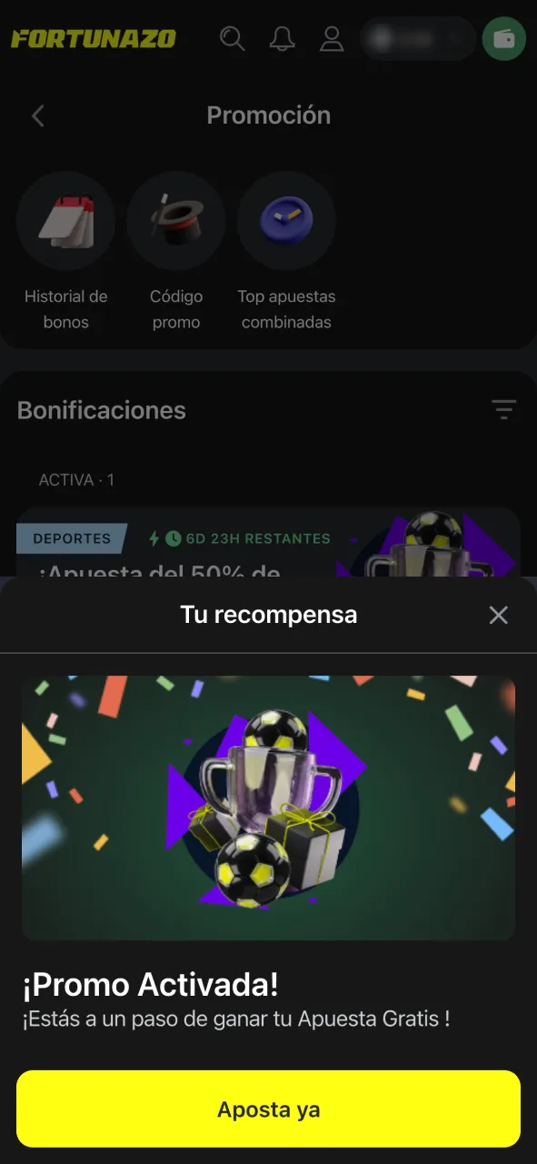 Confirma tu bono en Fortunazo y empieza a jugar.