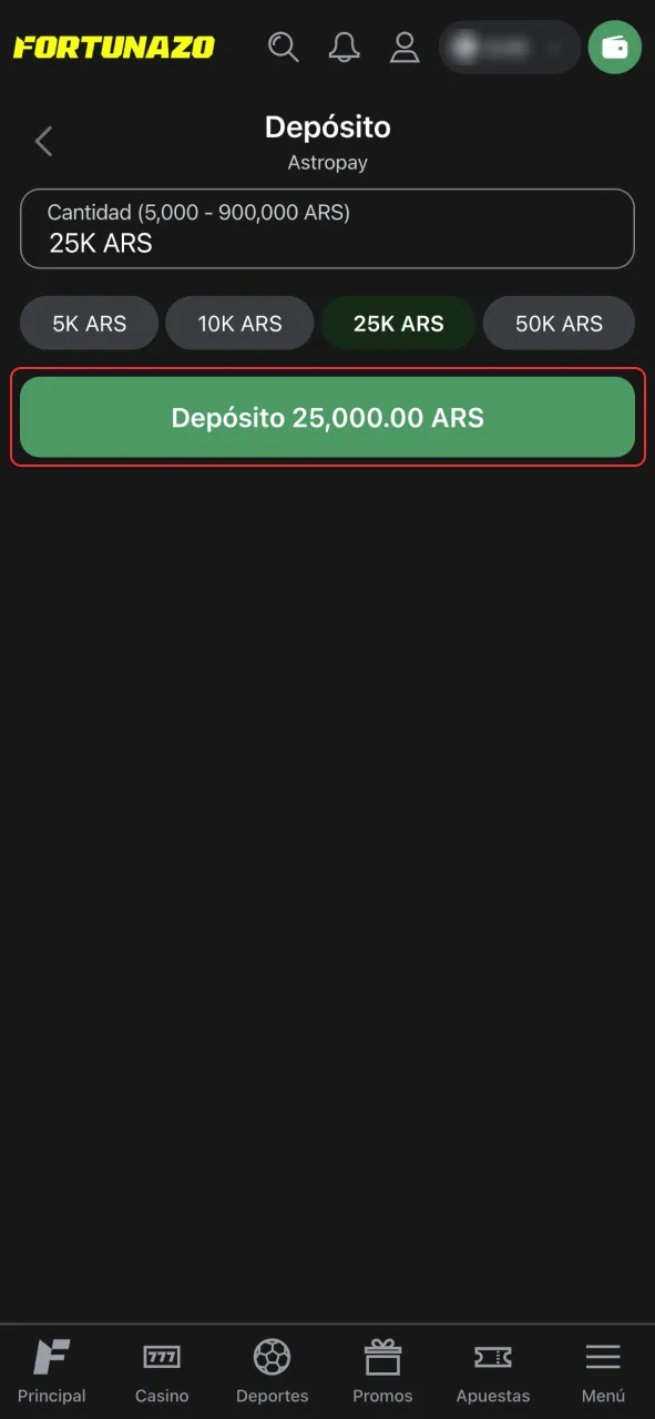 Haz tu primer depósito en Fortunazo y activa tu bono.