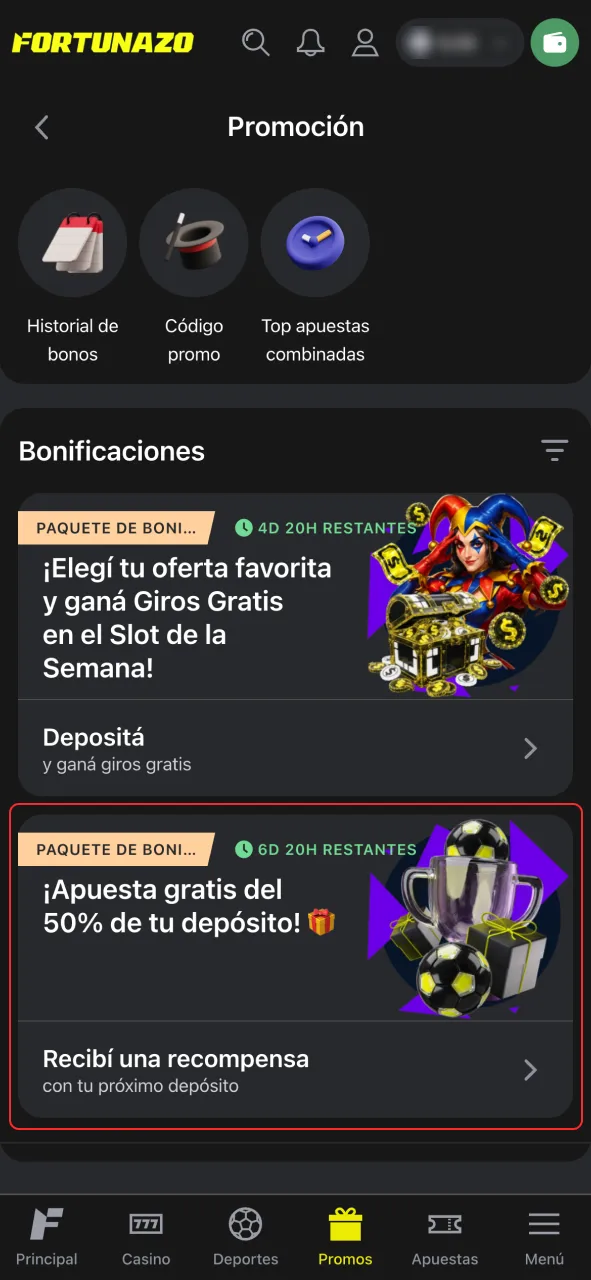 Elige tu bono preferido en Fortunazo y empieza a ganar.