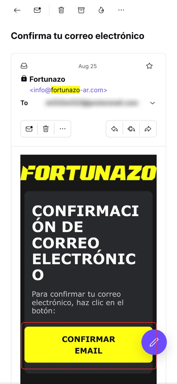 Confirma tu cuenta en Fortunazo y empieza a jugar.