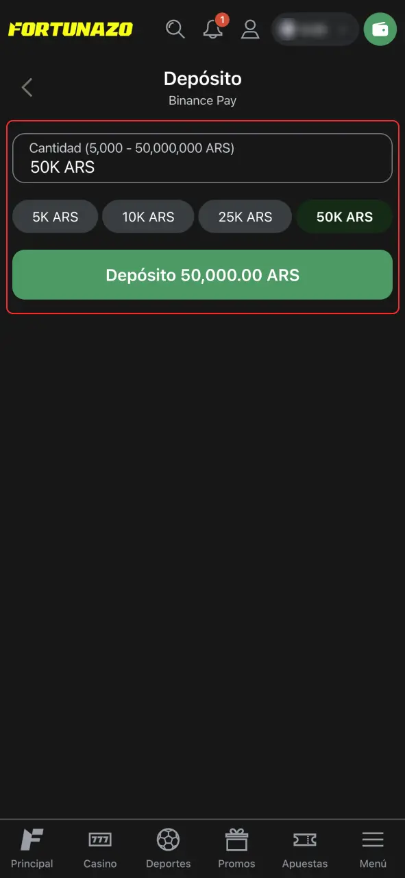 Haz tu primer depósito en Fortunazo y activa tu bono.